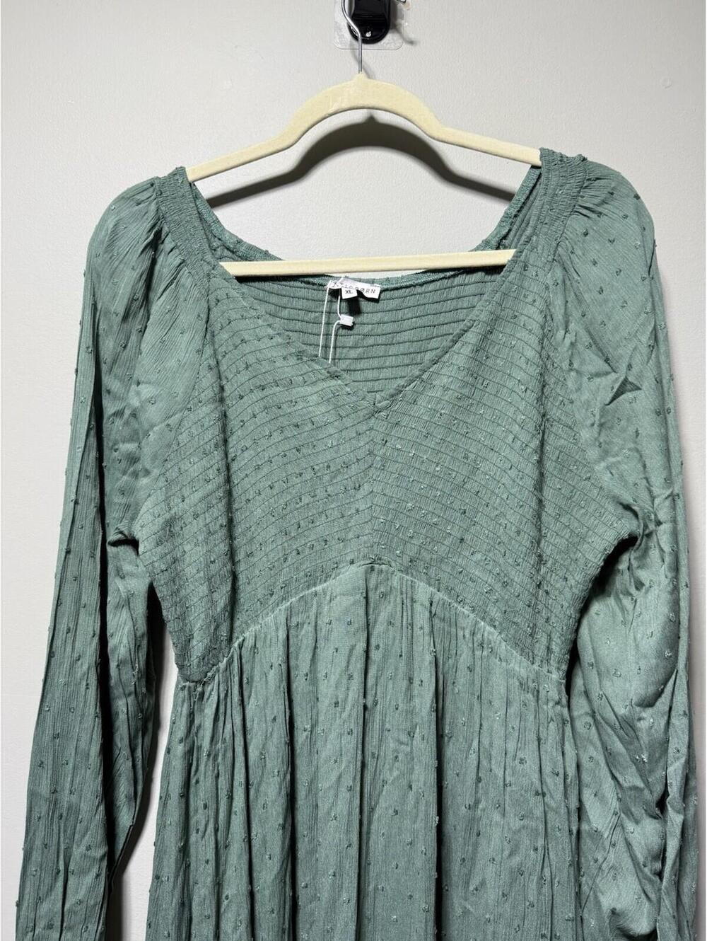 Baltic Born Lainey Smocked Dotted Midi Dress Dark Sage Green XL wedding guest - Picture 2 of 8